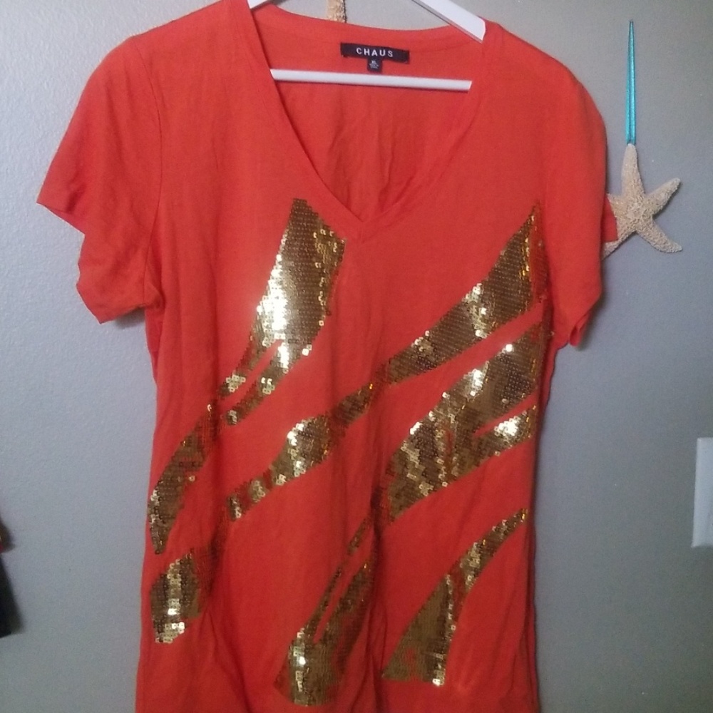 Chaus Womens Shirt with Gold Bling accent
